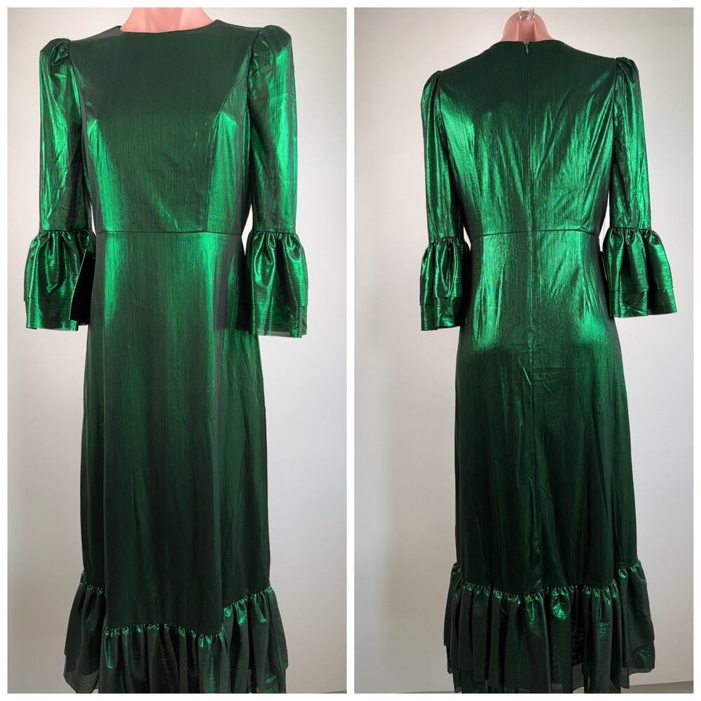 Tuckernuck Pomander Place Emerald Crinkle Lurex Lillith Green Dress  Size S - Picture 2 of 15
